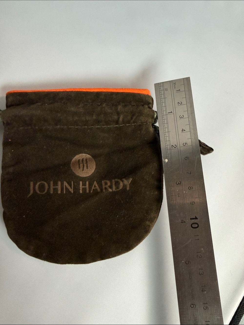 John Hardy Brown Suede Drawstring Pouch with Orange Trim - Picture 2 of 2